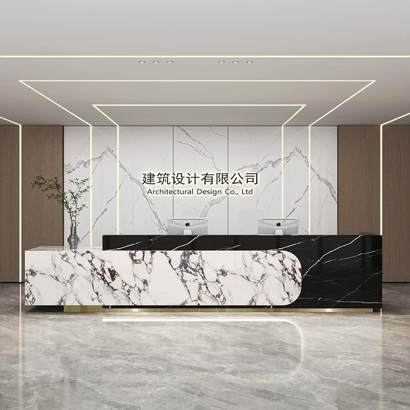 现代简约半圆烤漆接待前台桌 医院导医台美容院弧形收银台可定制