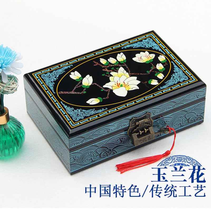 正品平遥光漆器非遗首推饰盒带木质实木盒子锁复汉风结婚古梳妆盒