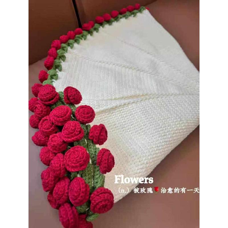 diy钩花束手工礼物花毯毯子玫纱线