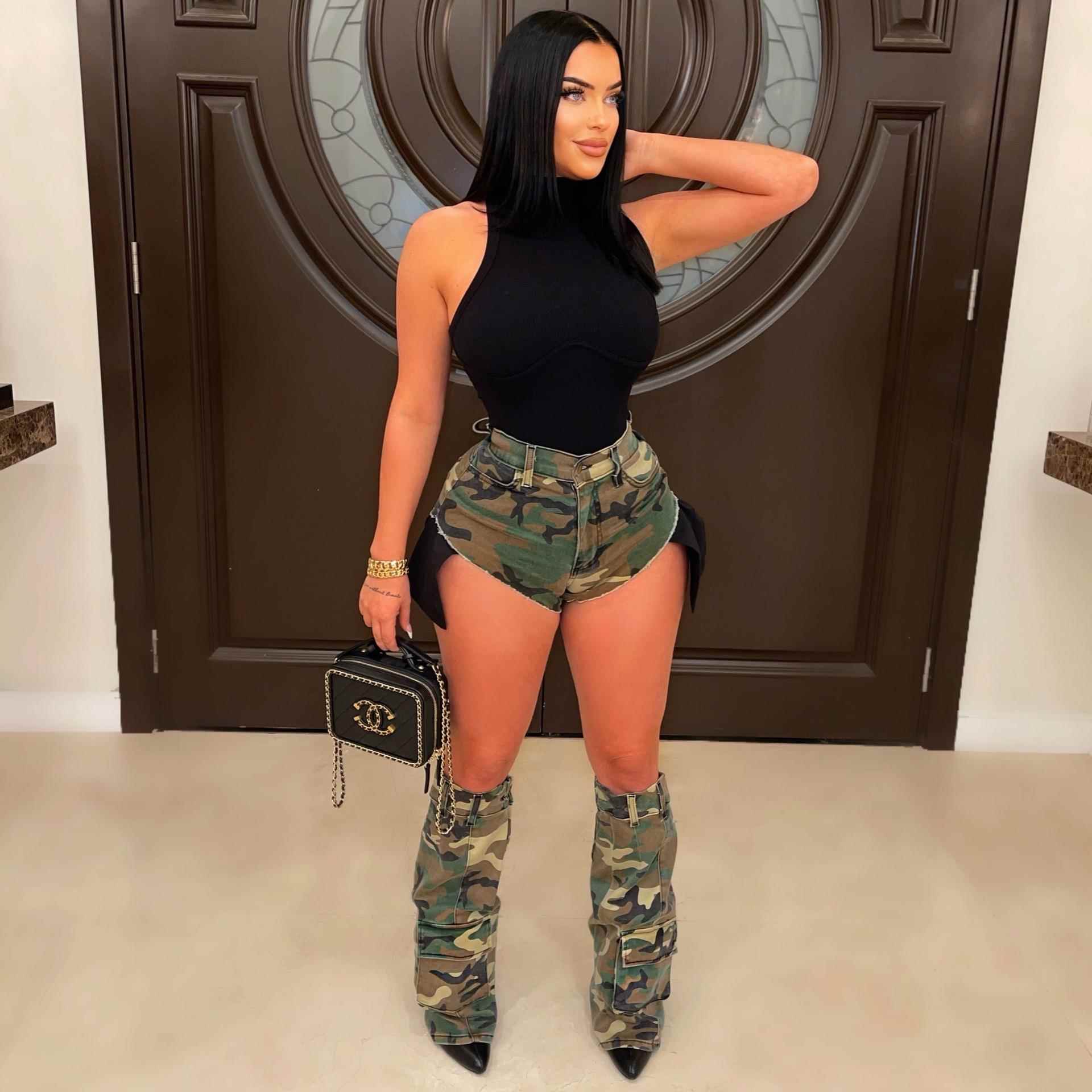 set Womens hot camouflage pants camouflage sexy leg shorts