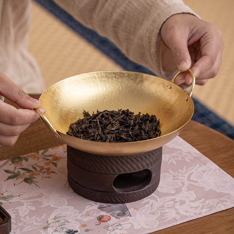 纯铜烤茶器橘子炒茶煮茶温茶炉紫铜蜡烛底座加热茶叶烘焙茶炉