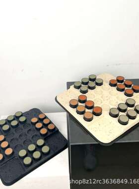 简约现代洞石皮质棋盘艺术摆件样板间书房摆设客厅玄关装饰品