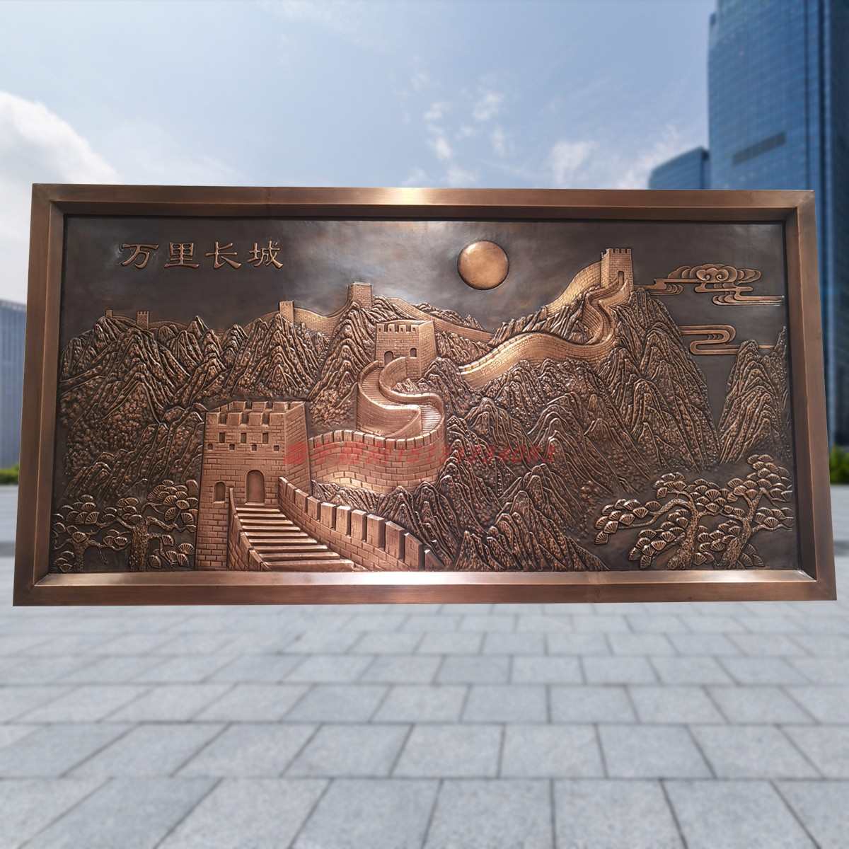 铜板长城浮雕壁画手工锻造紫铜玄关装饰画黄铜红铜青铜效果铜浮雕