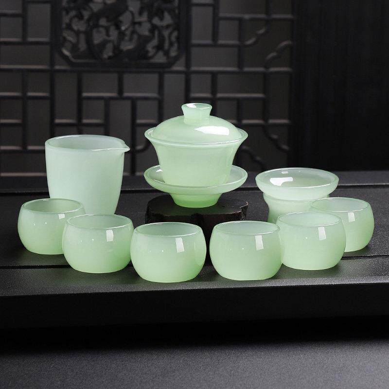 梵缇诗白玉琉璃功夫茶具套组家用冰种玉瓷整套轻奢办公室送礼盒装