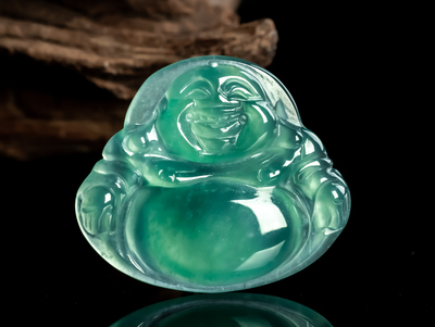 天然真品翡翠正品 水润细腻气质冰蓝水满色精雕佛公吊坠   4.12g