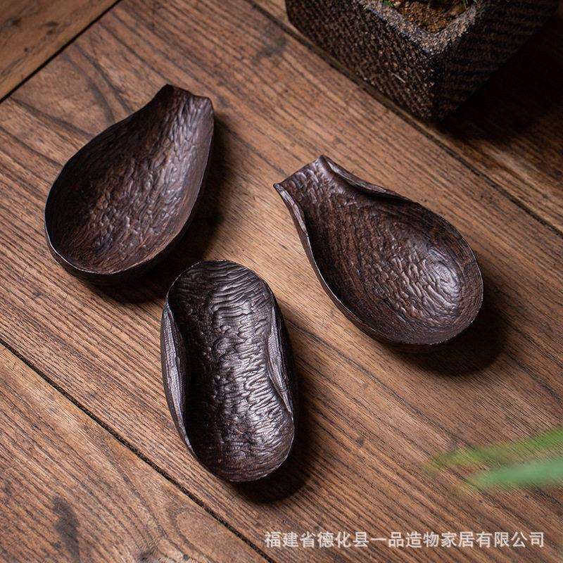 紫光檀茶则茶拨两件套手作实木茶荷赏茶器茶勺六君子茶道配件