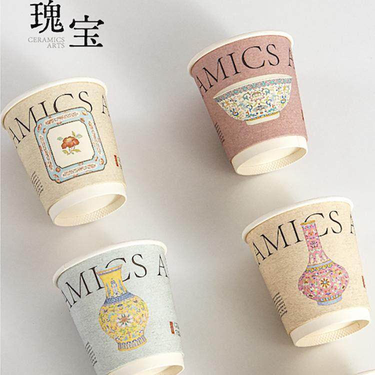 文创国潮风一次性咖啡纸杯加厚双层防烫中空杯奶茶饮品通用打包杯