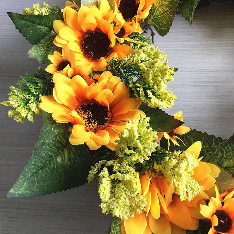 欧式仿真黄色向日葵花环绢花门饰节日挂饰壁饰采购货源