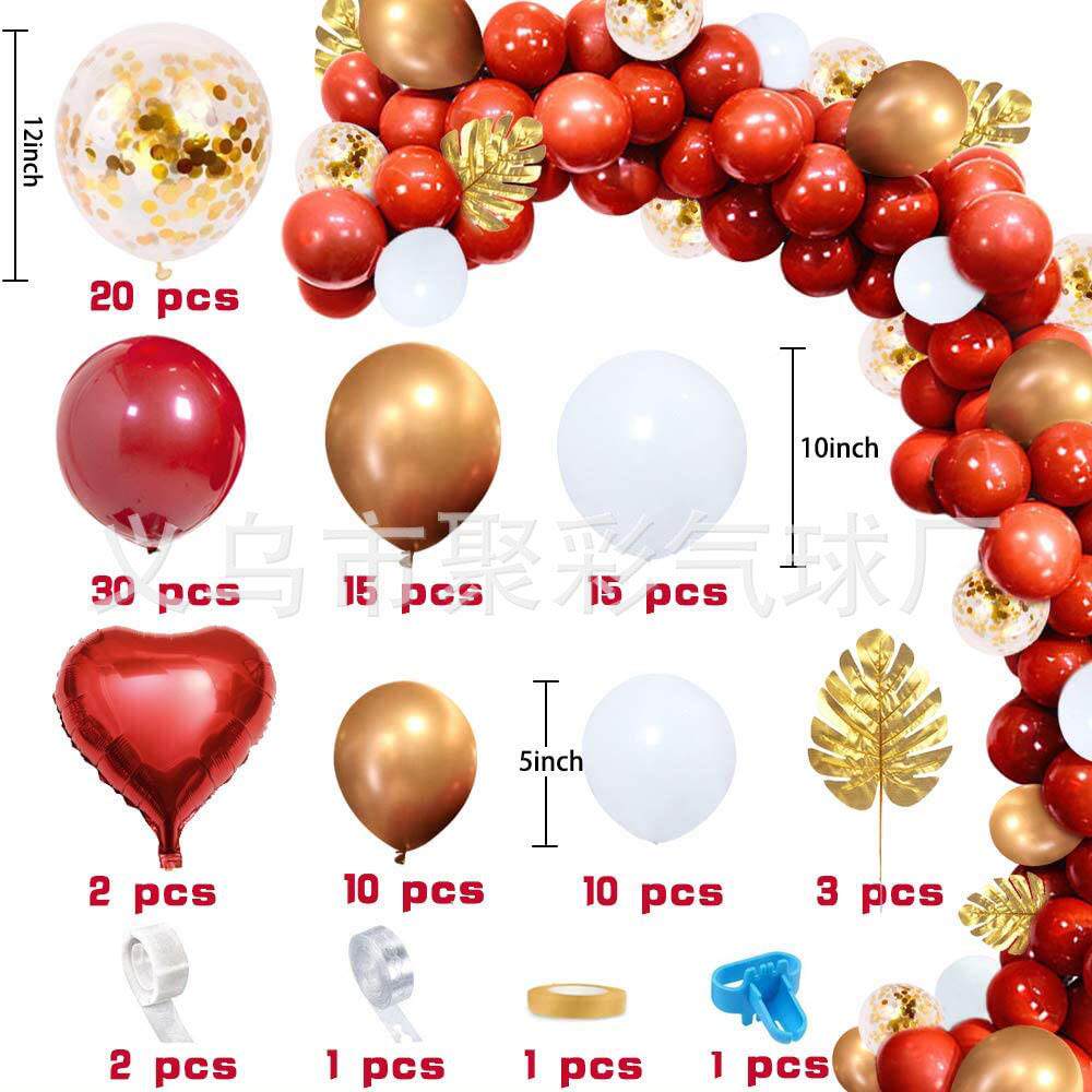 宝石红色金色乳胶气球套装拱桥 红色爱心婚庆派对装饰气球批发