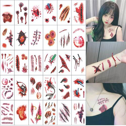 Halloween tattoo with scar face with spoof tattoo stickers