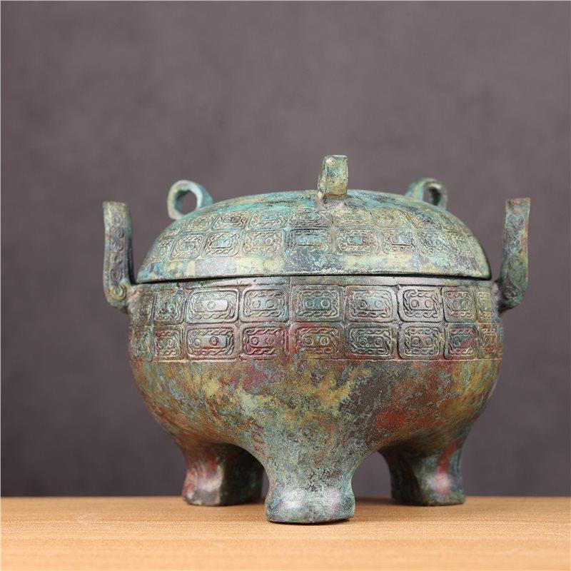 古青铜器三足春秋盖鼎摆件豆器古食器文庙祭祀容器古玩收藏品