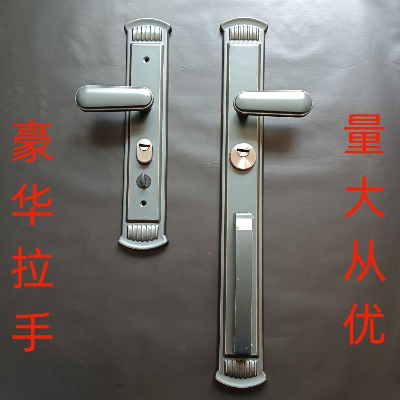 豪华型别墅防盗门连体长拉手双扇对开铁大门面板入户门黑灰大拉手