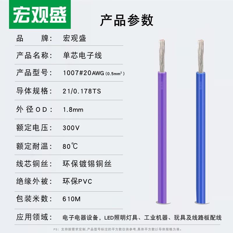 正标认证UL1007#20AWG电子线阻燃0.52平方家电机器连接线