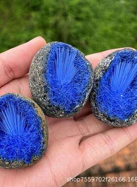 热销蓝色针形矿标，稀有奇石矿标，不规则形状摆件手工制作
