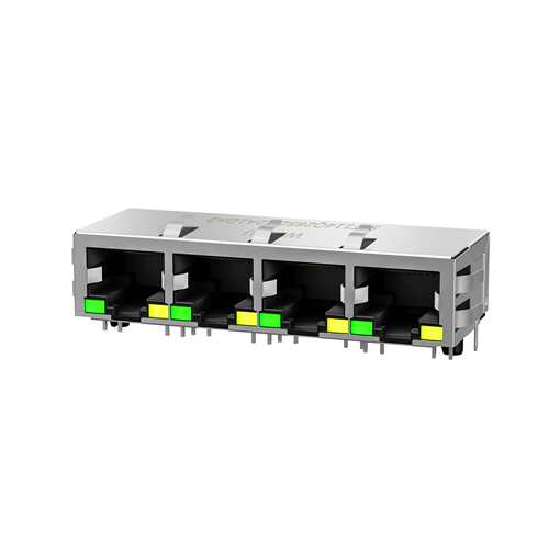 SYT114Q066DA2A1D 1X4四口带灯带弹片千兆集成RJ45 网络连接器