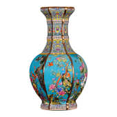 景德镇陶瓷仿古珐琅彩蓝色大号插花新中式 饰工艺摆件 客厅博古架装