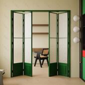 法式 覆古绿色折叠门隔断门拉门厨房客厅阳台化妆室铝合金玻璃门