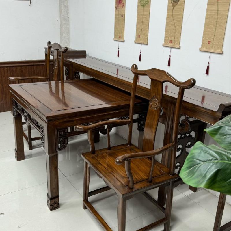 中堂六件套新中式中堂四件套农村堂屋客厅长条桌条几八仙桌榆木