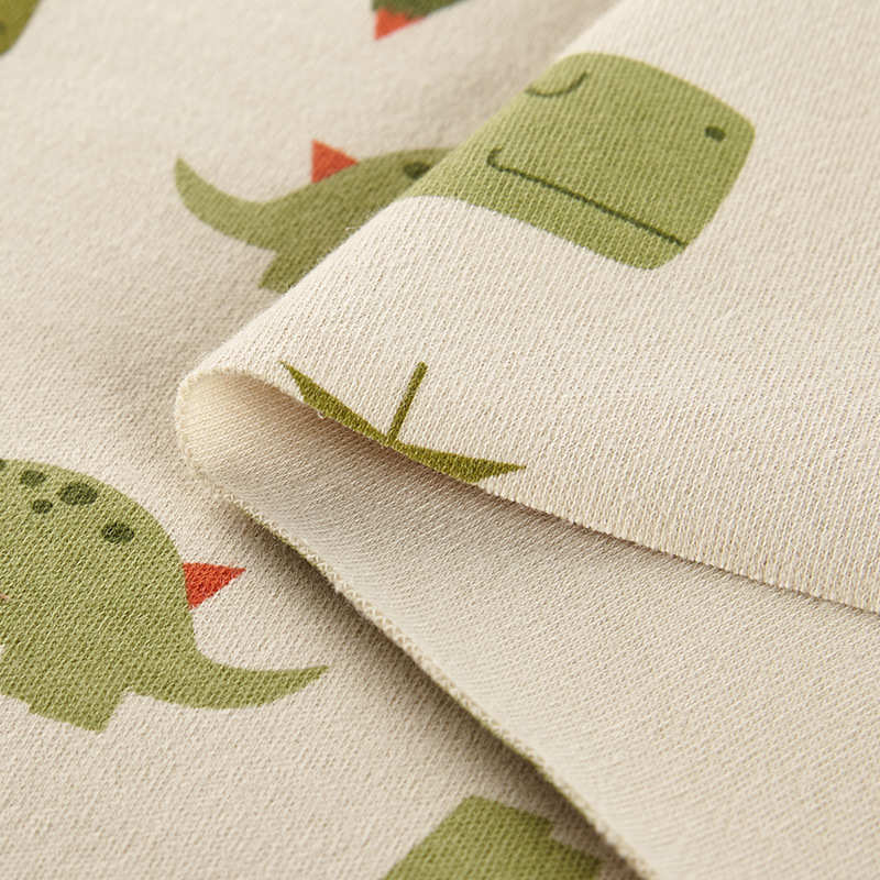 素棉婴童服装贴肤针织面料 秋冬保暖印花弹力磨毛布现货