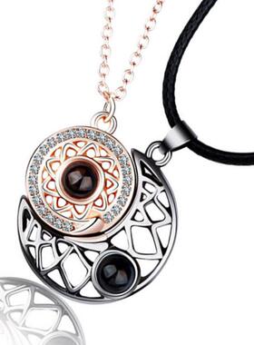 Couple Matching Necklace Sun Moon Necklaces for Lovers Gift