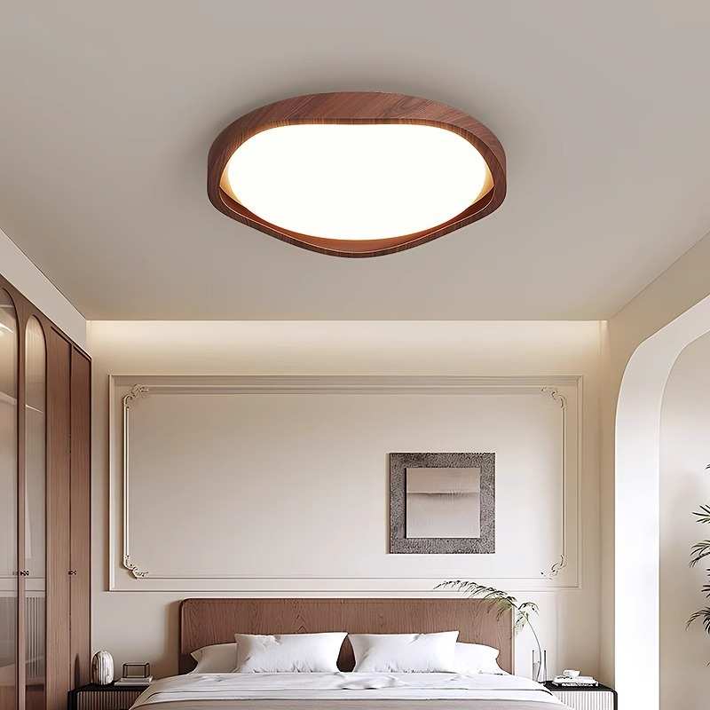 现代简约北欧轻奢大气家用智能吸顶灯胡桃木复古护眼房间灯卧室灯