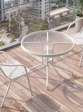 外阳台桌三件套休闲茶桌椅白小色户椅组合折叠一桌两椅小户型f984