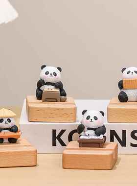 国潮熊猫手机支架抚琴诗词阅读桌面摆件治愈系解压手机架节日礼物