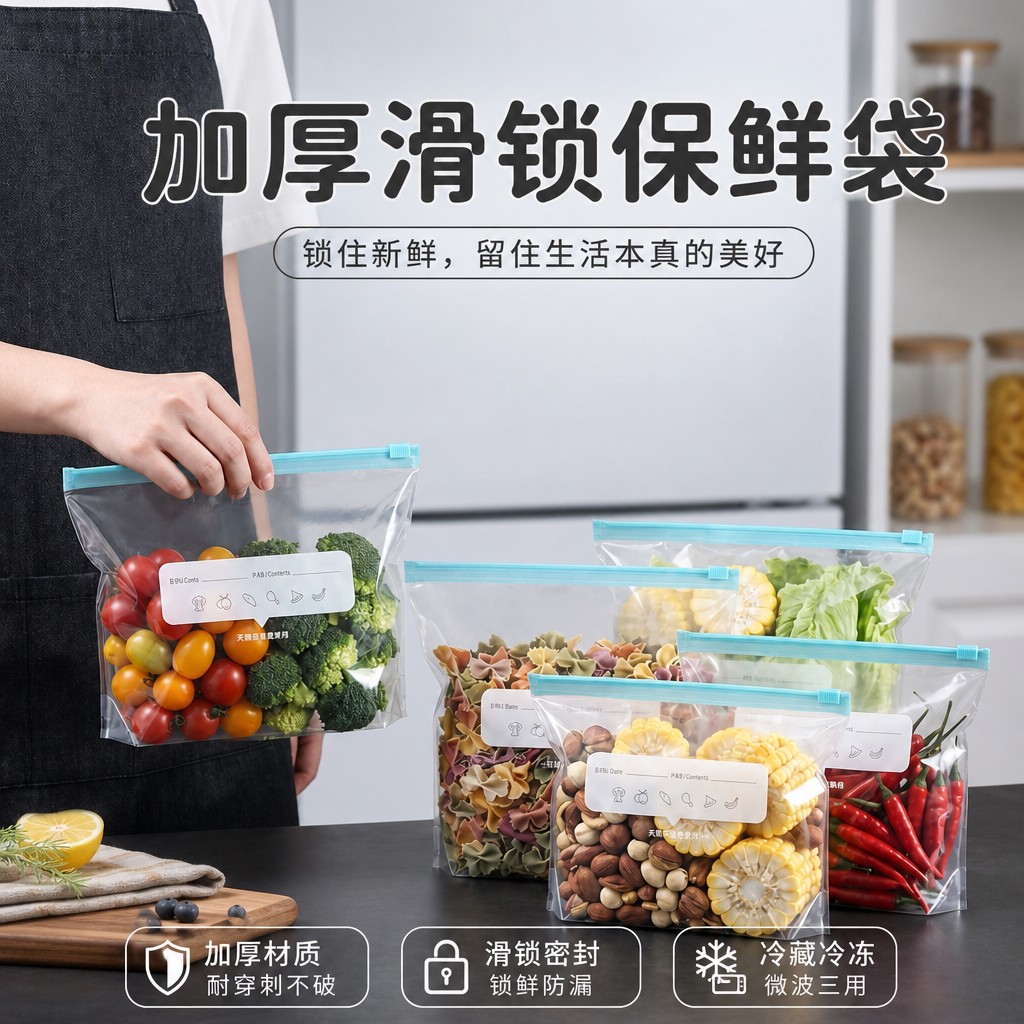 日本拉链式保鲜袋加厚食品级家用冰箱专用密封袋带封口食物密实袋