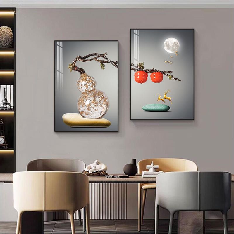 现代简约饭厅装饰画轻奢艺术个性饭厅挂画客厅餐桌壁画厅两联画