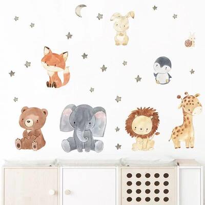 2PC Cartoon Cute Africa Animals Wall Stickers Elephant Giraf