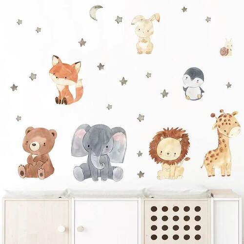 2PC Cartoon Cute Africa Animals Wall Stickers Elephant Giraf