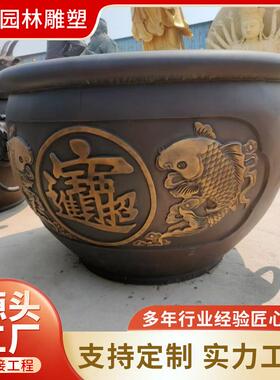 大型铸铜仿古纯铜故宫吉祥缸摆件 纯铜聚宝盆雕塑制作 墨空雕塑