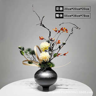 新中式 饰品 仿真龙茶室插花现代酒柜禅意柳枝客厅花陶瓷台面摆件装