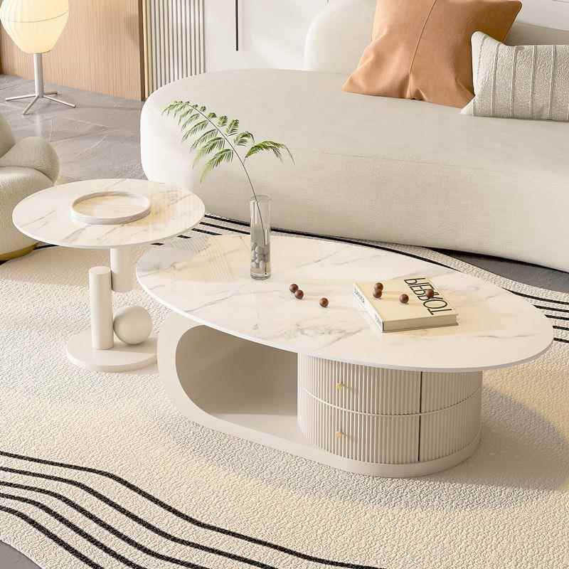 椭圆形岩板茶几客厅家用现代高级简约小户型奶油风小茶几网红爆款