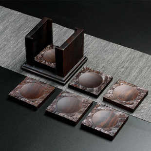 杯垫功夫茶具杯托隔热垫茶托茶垫黑檀实木四方雕刻杯托办公室茶垫