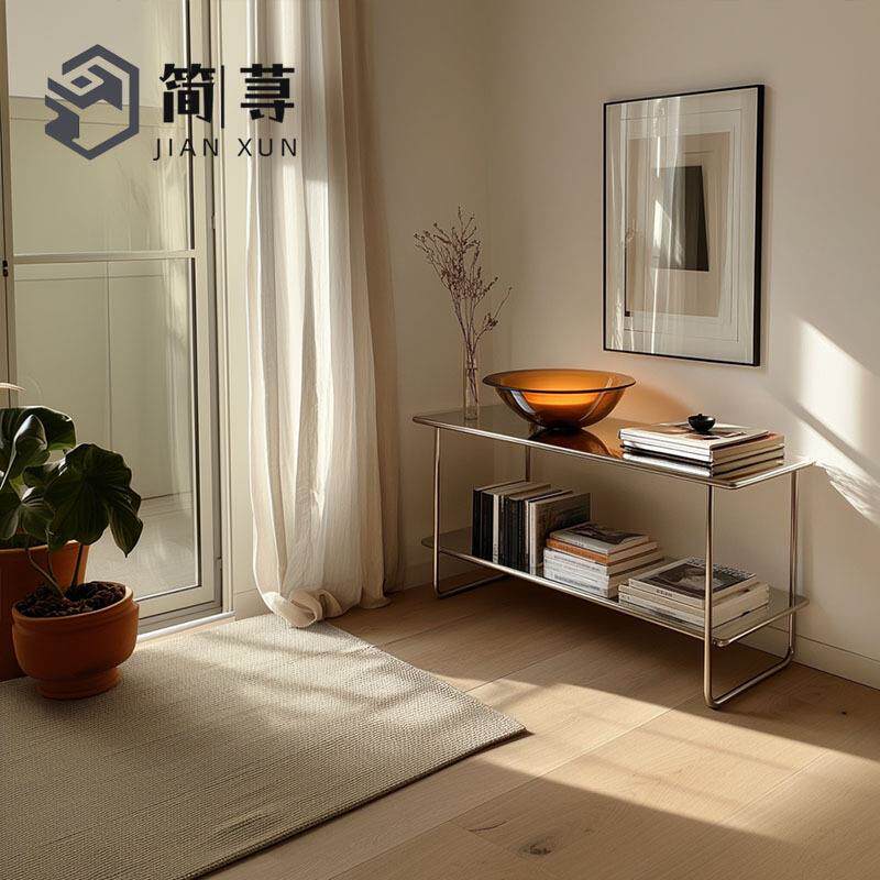 中古风家用入户玄关桌简约现代不锈钢玄关架置物架收纳架书架边桌