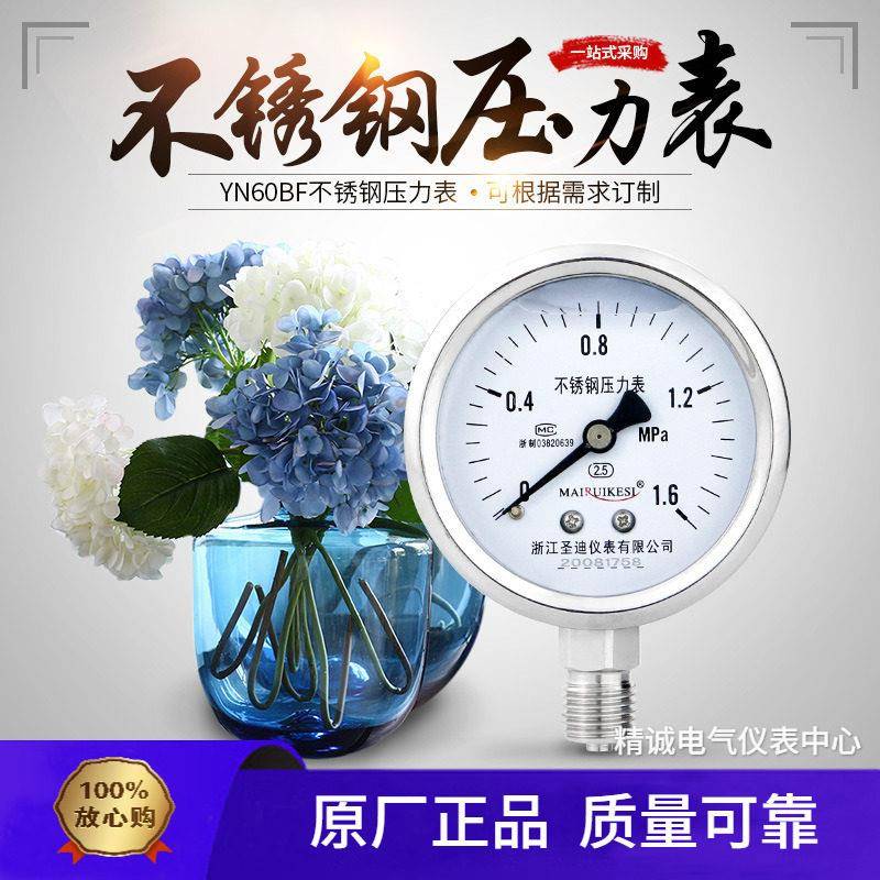 YN60BF不锈钢耐震压力表耐腐蚀耐高温耐低温 径向 ZG1/4 M14圣迪
