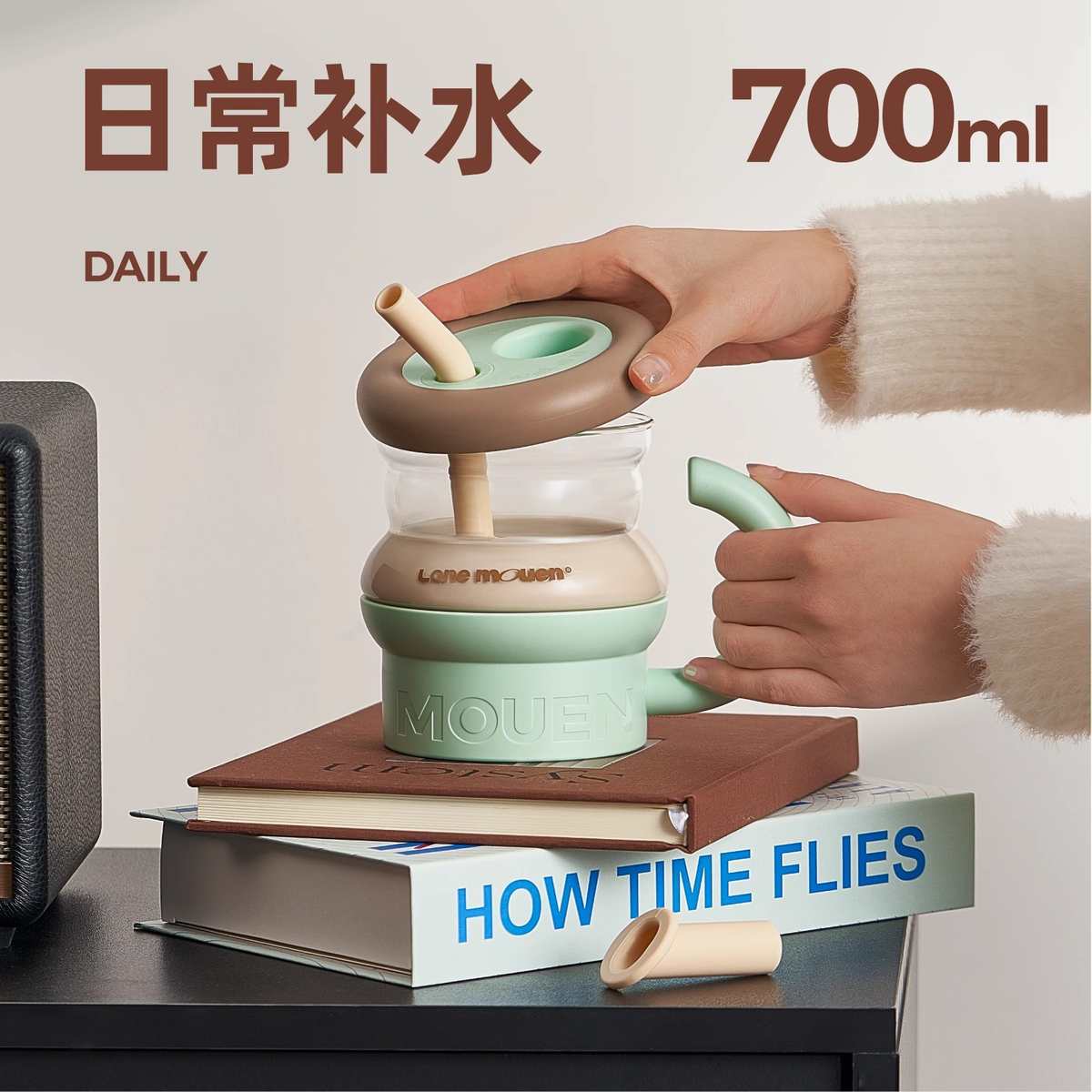 览lane杯子颜大容量mouen值杯萌水杯吸管玻璃杯 女生耐高温泡茶高图片