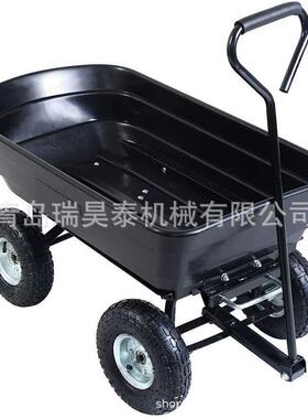 四轮花园工具翻斗车黑色大容量手拉小车塑料翻斗垃圾车绿色75L