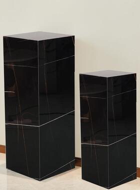 黑色立柱展示台落地摆台大理石底座摆件客厅玄关方形石墩岩板装饰