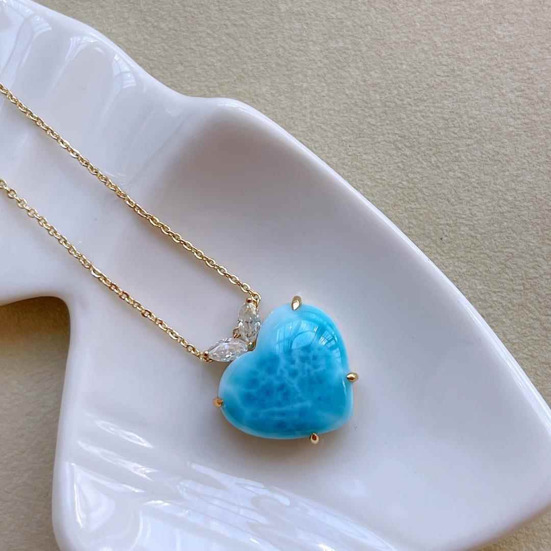 海纹石爱心吊坠拉利玛心形项坠锁骨链坠挂件规格14.6*16.5mm厚7.8