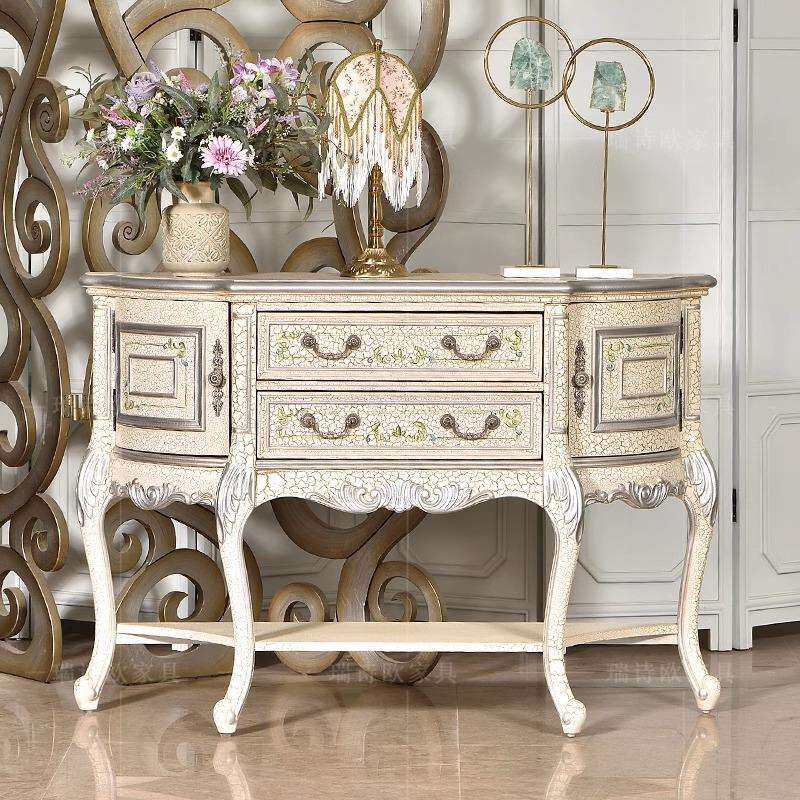 美式复古玄关柜半圆储物柜欧式彩绘门厅柜法式轻奢隔断小户型