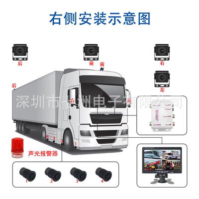 卡车车载前后置4探头盲区探测雷达数字可视倒车泊车蜂鸣报警系统