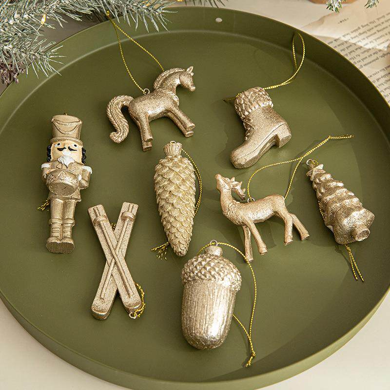 港恒圣诞节装饰品金色圣诞树挂件小鹿小马圣诞树装饰创意新款北欧