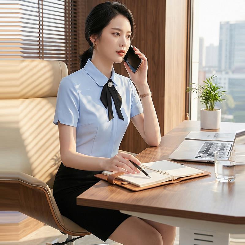 职业衬衫女短袖娃娃领夏季办公室白领正装上衣气质职场工作服衬衣