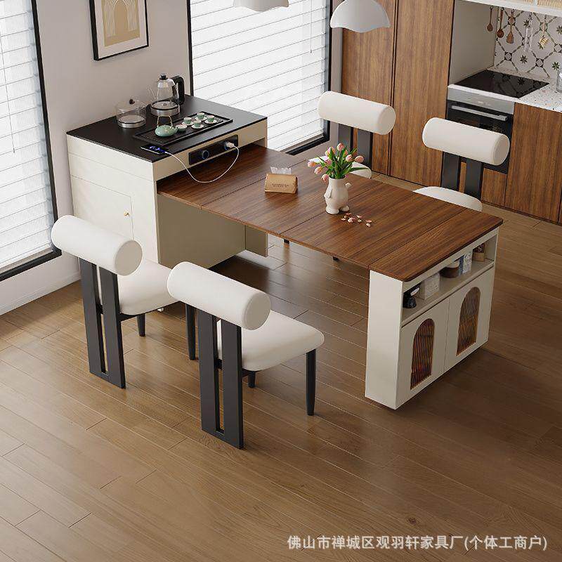 新款岛台餐桌一体家用小户型可伸缩折叠多功能可移动储物泡茶饭桌