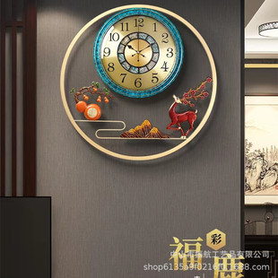 中挂钟鹿挂新款 饰奢家用钟表国风 石英钟轻时钟中式 新墙静音黄铜装