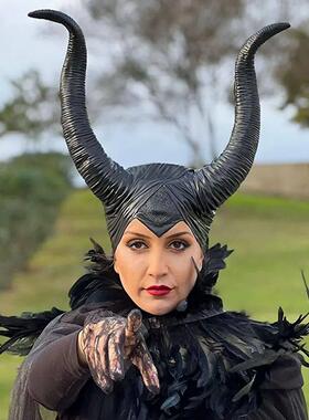 Black Queen Witch Demon Horns Hat Mask Cosplay Animal Headpi
