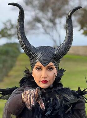 Black Queen Witch Demon Horns Hat Mask Cosplay Animal Headpi