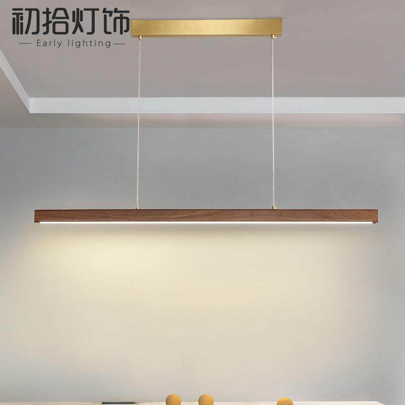 全光谱北欧餐厅长条吊灯新款护眼一字吊线木纹极简吧台餐桌茶室灯